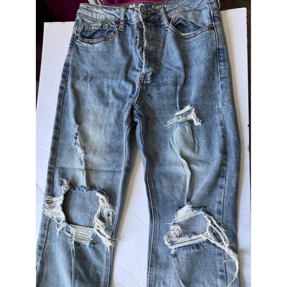 SONG Timeless Fit High Rise Distressed Straight Leg Jeans Light Wash Size 5/27
